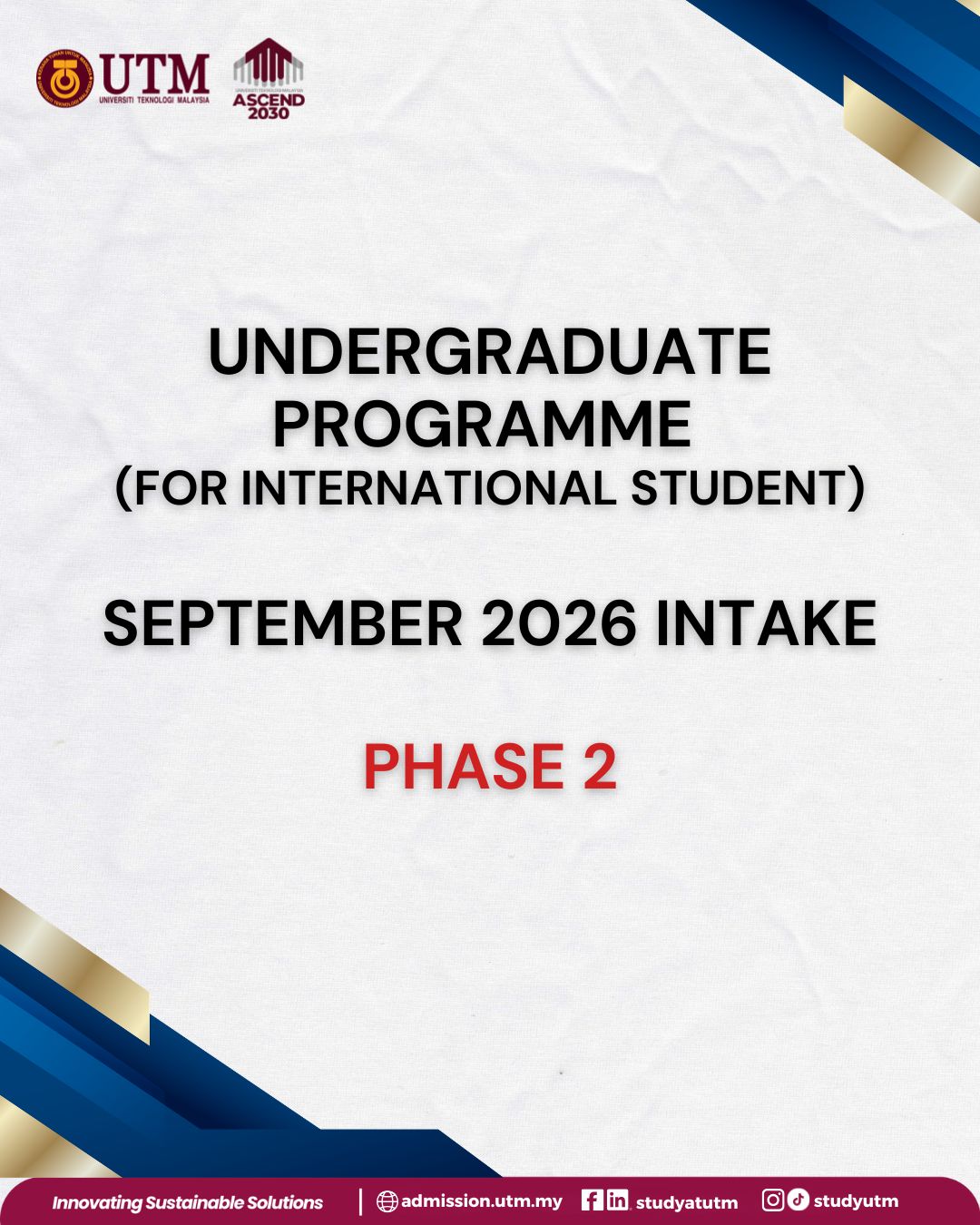 LATEST UG PROGRAMME - SEPT 2026 INTAKE PHASE 2